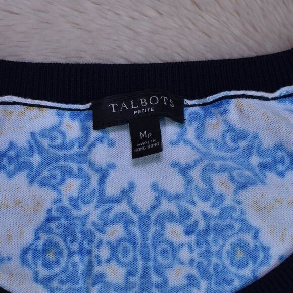 Talbots Sleeveless Sweater Pullover Size M Petite Blue Boho Paisley Vest - Picture 9 of 15